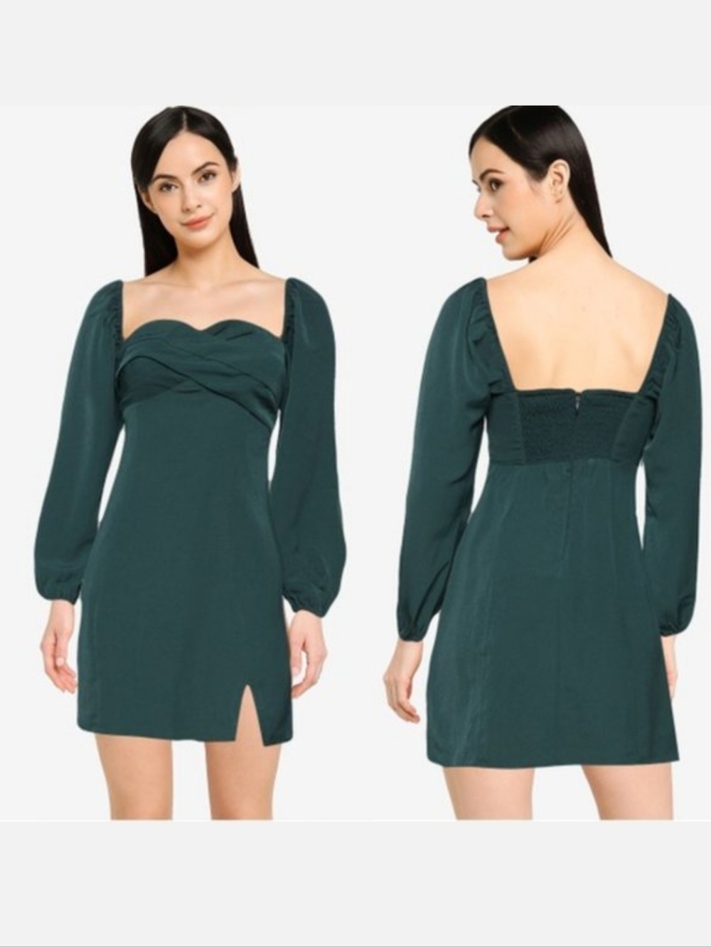 Abercrombie & Fitch Green Long Sleeve Draped Bodice Mini Dress Sz XL